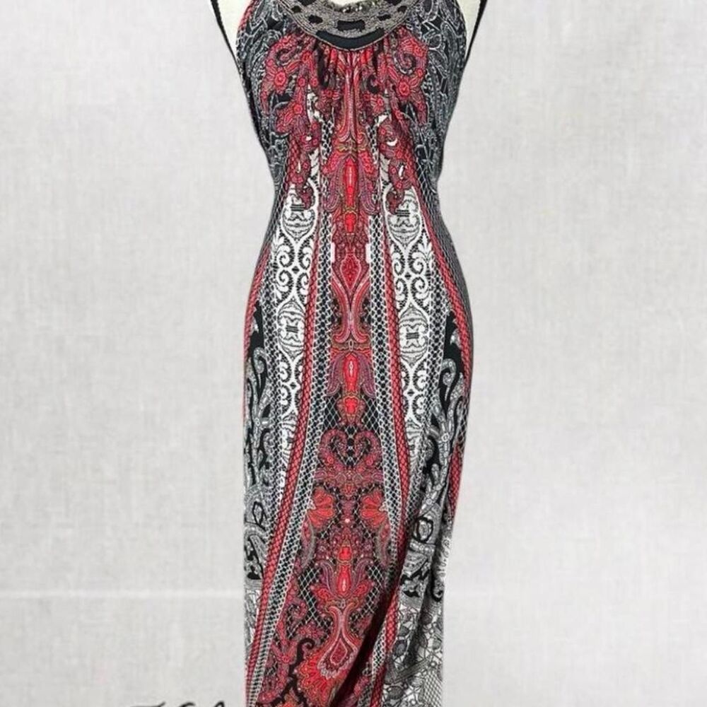 Boho Gothic Floor Length Patterned Vampy Sleeveless Dress